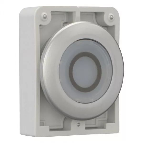 BOUTON POUSSOIR LUMINEUX, 30MM, FLUSH, A RAPPEL,BLANC, AVEC INSCRIPTION
