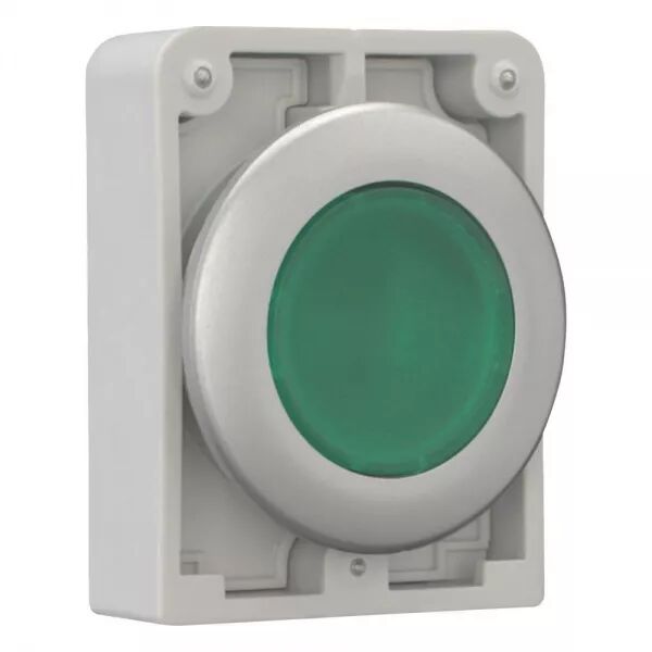 BOUTON POUSSOIR LUMINEUX, 30MM, FLUSH, A RAPPEL,VERT, SANS INSCRIPTION