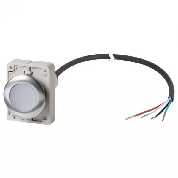 Bouton-poussoir lumineux, � accroch, 1 N/O, blanc,, cable extr�mit� ouverte, 1 m (185949)