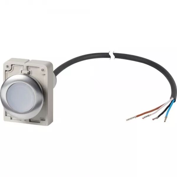 BOUTON-POUSSOIR LUMINEUX, � ACCROCH, 1 N/O, BLANC,, CABLE EXTR�MIT� OUVERTE, 1 M
