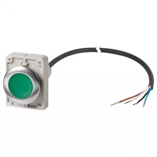 Bouton-poussoir lumineux, � accroch, 1 N/O, vert,, cable extr�mit� ouverte, 1 m (185951)