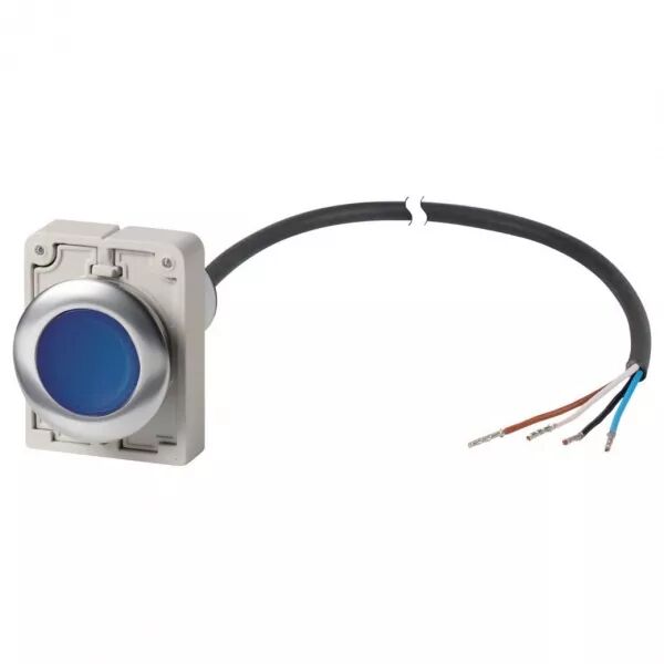Bouton-poussoir lumineux, � rappel, 1 N/O, bleu,, cable extr�mit� ouverte, 3.5 m (185979)