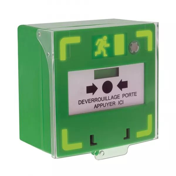 BOUTON VERT D�CLENCHEUR, D�VERROUILLAGE DES ISSUES CONTR�L�ES, SONORE, LUMINEUX