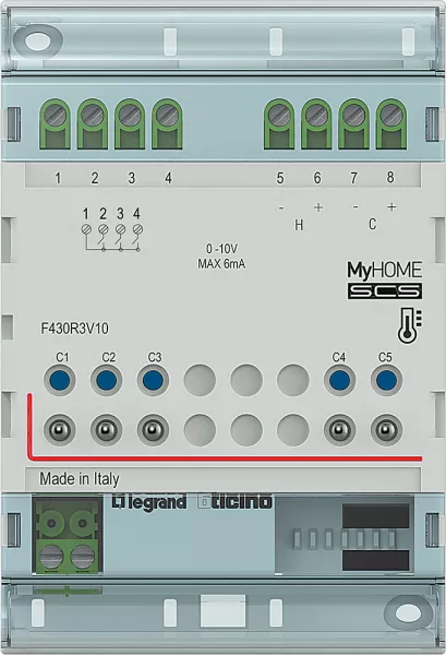 bticino-actionneur modulaire 3 relais et 2 sorties 0v � 10v myhome_up - 4 modules (f430r3v10)