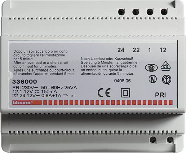 bticino-alimentation analogique audio associ�e au relais r�f�rence 336200 - 6 modules (336000)