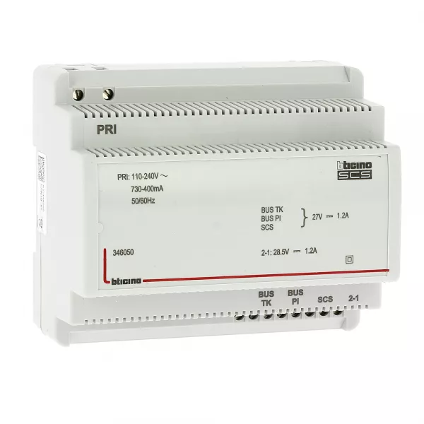 bticino-alimentation et adaptateur vid�o pour portier 110v � 240v 27v= 1,2a - 8 modules (bt346050)