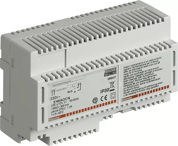 bticino-alimentation modulaire bus 230v~ 27v= 1,2a - 8 modules (e46adcn)