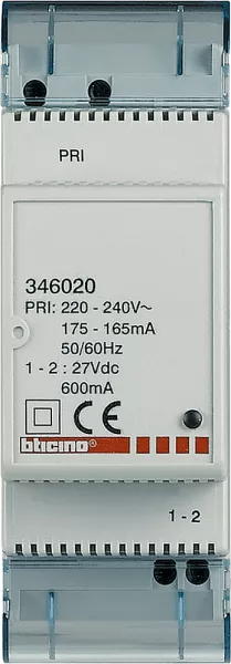 bticino-alimentation modulaire suppl�mentaire bus 220v~ � 240v~ 27v= 600ma - 2 modules (346020)