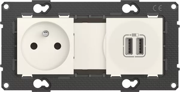 bticino-alt�ge prise de courant 2p+t/chargeur 2usb typ a pr�c�bl�es gris, bo�te multimat (btal31dk)