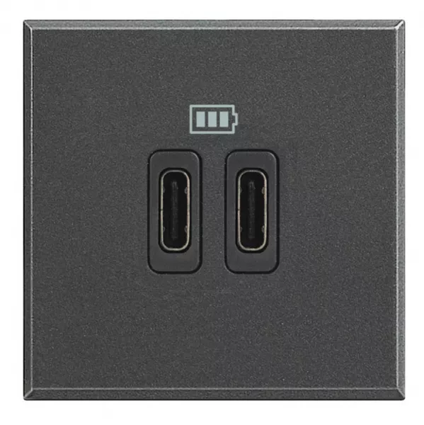 bticino-chargeur 2 usb type-c 3a 5v= 15w axolute 2 modules 230v - anthracite (bths4286c2)
