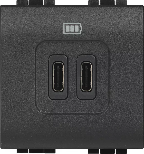 bticino-chargeur 2 usb type-c 3a 5v= 15w livinglight 2 modules 230v - anthracite (btl4286c2)