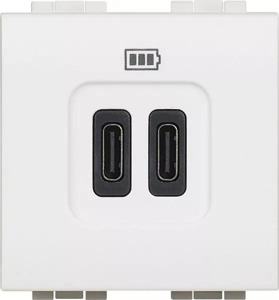 bticino-chargeur 2 usb type-c 3a 5v= 15w livinglight 2 modules 230v - blanc (btn4286c2)