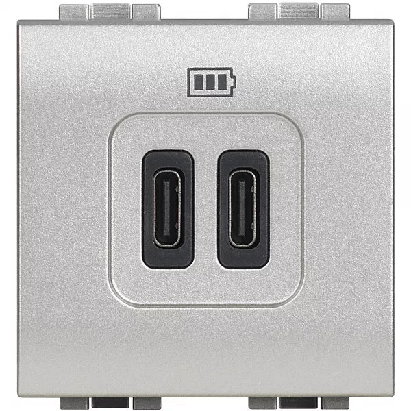 bticino-chargeur 2 usb type-c 3a 5v= 15w livinglight 230v - tech 2 modules (btnt4286c2)