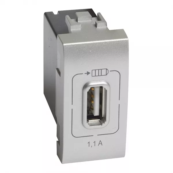 bticino-chargeur usb simple type-a livinglight 1,1a - 1 module - finition tech (btnt4285c1)