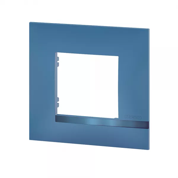 bticino-plaque alt�ge d�co 1 poste lagon - bleu avec liser� bleu m�tallis� (btal9la1)