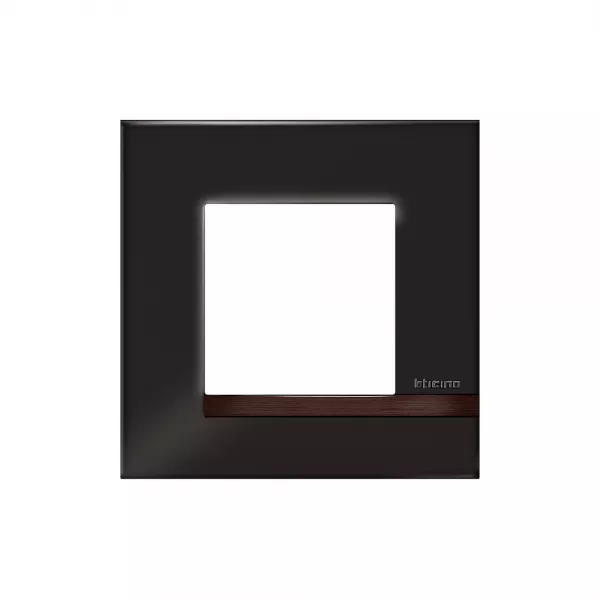 bticino-plaque alt�ge d�co 1 poste onyx - noir brillant avec liser� bois fonc� (btal9on1)