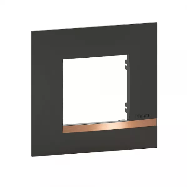 bticino-plaque alt�ge mezzo 1 poste note cuivr�e - noir satin� avec liser� effet cuivre (btal9nc1)