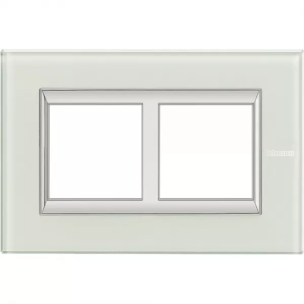 bticino-plaque rectangulaire axolute verre 2+2mod horiz - r�novation entraxe 57mm -whice (ha4832m2vsw)