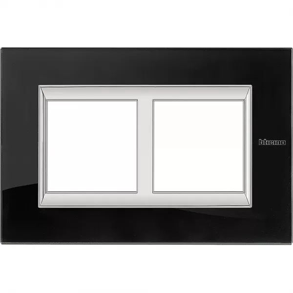 bticino-plaque rectangulaire axolute verre 2+2mod horiz r�novation entraxe 57mm nighter (ha4832m2vnb)