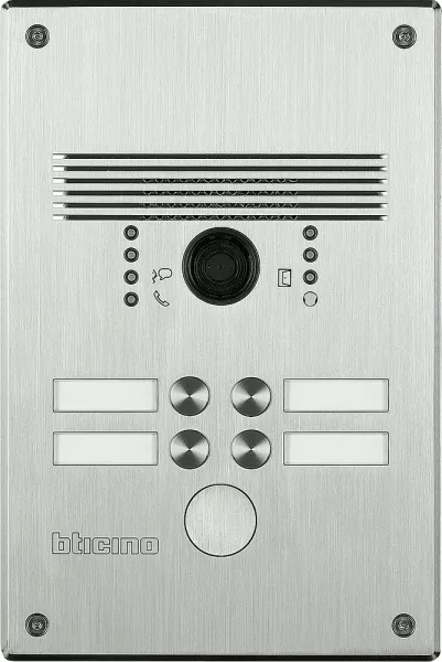 bticino-platine antivandale � bouton poussoir linea 300 pour 2 � 4 appels fa�ade alu (308001)