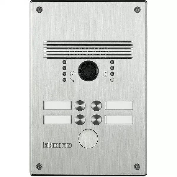 bticino-platine antivandale � bouton poussoir linea 300 pour 2 � 4 appels fa�ade inox (308011)