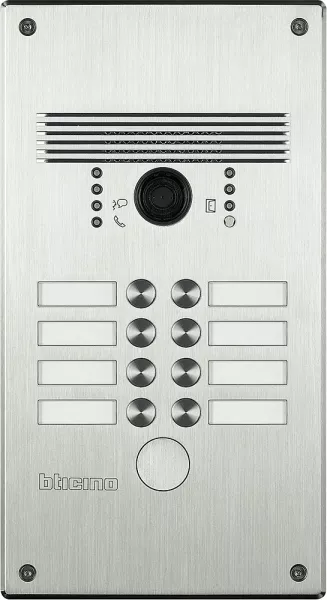 bticino-platine antivandale � bouton poussoir linea 300 pour 5 � 8 appels fa�ade alu (308002)