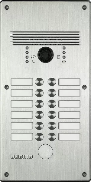 bticino-platine antivandale � bouton poussoir linea 300 pour 9 � 12 appels fa�ade inox (308013)
