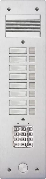 bticino-platine de rue s�rie 200 audio �troite avec clavier cod� fa�ade alu 4mm 8 appels (308408)