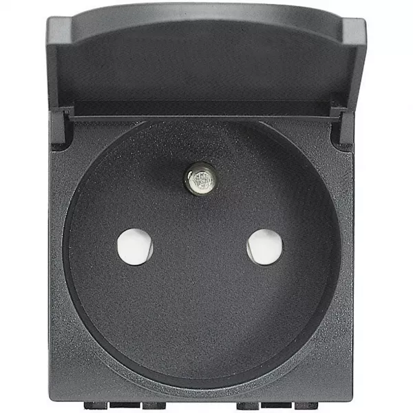 bticino-prise 2p+t avec couvercle livinglight � bornes � vis - anthracite - 2 modules (l4145)