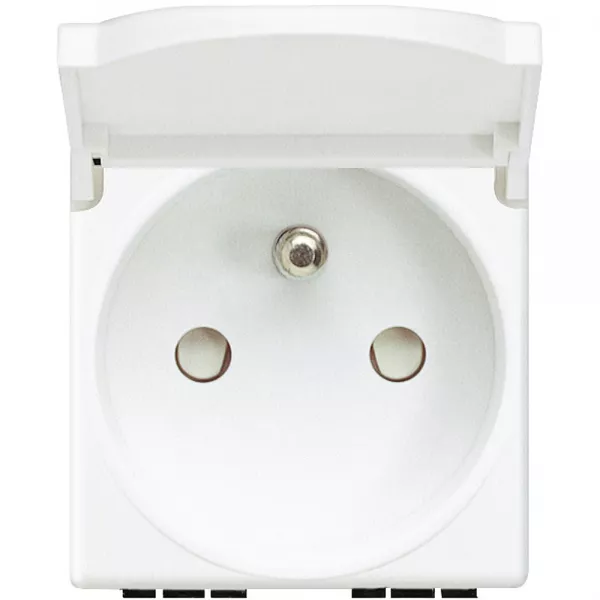 bticino-prise de courant 2p+t couvercle livinglight - bornes � vis - blanc - 2 modules (n4145)