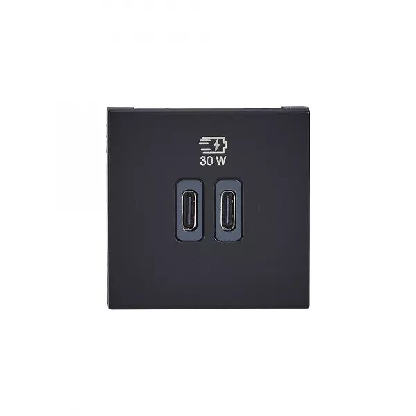 CHARGEUR 2 USB TYPE-C + TYPE-C POWER DELIVERY MOSAIC - NOIR