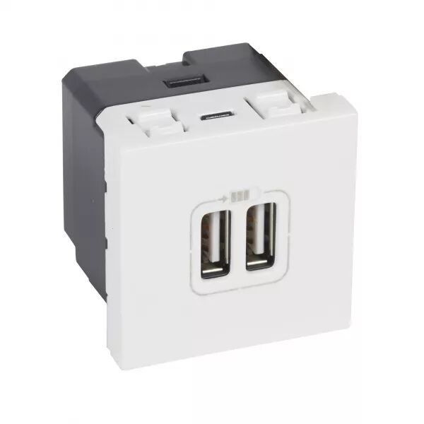 Chargeur double USB Logix - 2 modules - 2400mA Type A - 230V/5V=  - Blanc Artic
