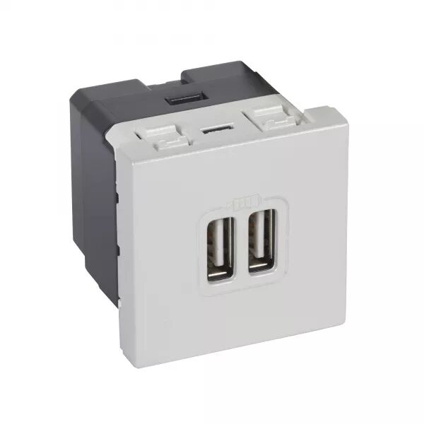 Chargeur double USB Logix-2 modules - 2400mA Type A - 230V/5V=  -Alumnic RAL9006