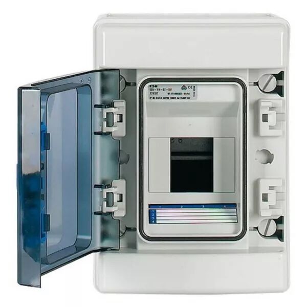 Coffret 1 rang�e 4 modules, sans barrette N/PE, porte transparente (174203)