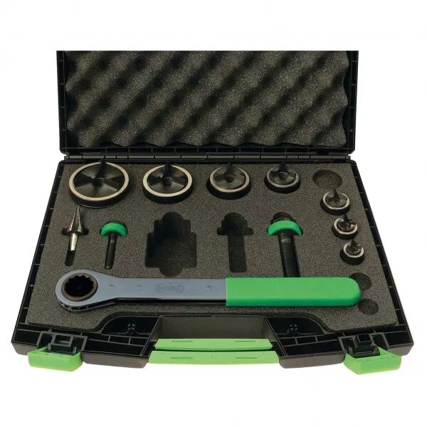 Coffret 7 poin�ons et matrices e-vo3+, ISO 16 � 63, avec axes, Polydiam et cl� (016141)