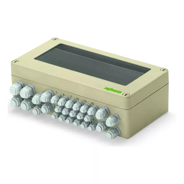 Coffret polyester IP65 244x164x100 avec PE et bouchons 4xM20, 4xM16, 14xM12850-835