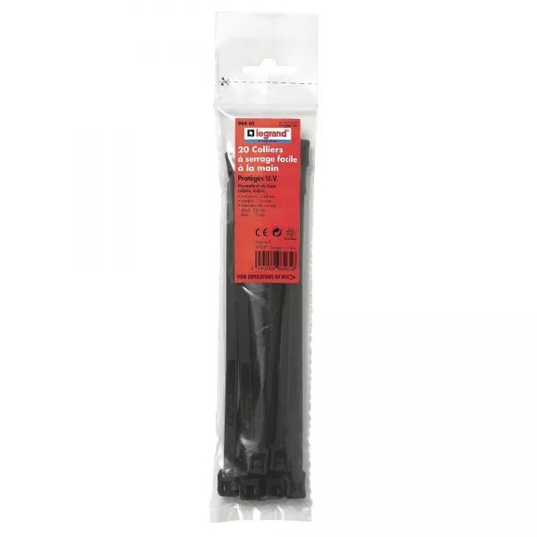 COLLIERS DE SERRAGE INT�RIEUR/EXT�RIEUR X20 - LARG. 7,6MM - LONG. 128MM - NOIR