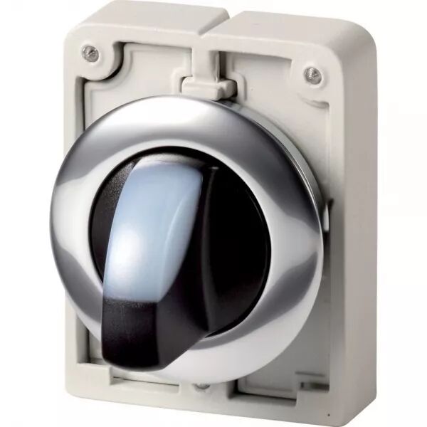 COMMUT ROTATIF LUMINEUX, 30MM, � MANETTE, BLANC, 2 POSITIONS, � RAPPEL