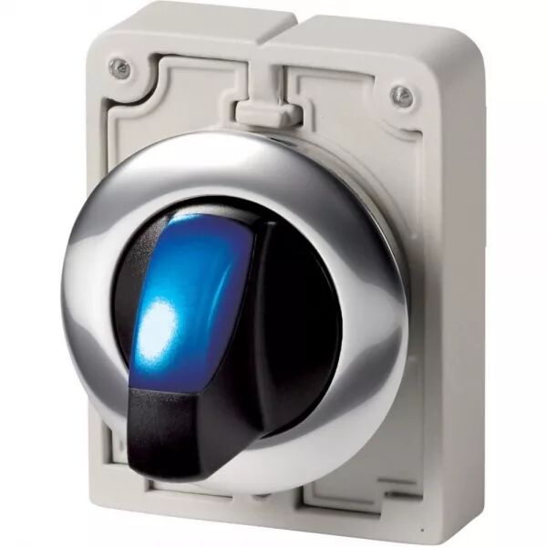 COMMUT ROTATIF LUMINEUX, 30MM, � MANETTE, BLEU, 3 POSITIONS, � ACCROCH