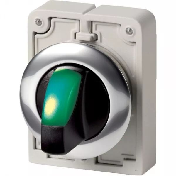 COMMUT ROTATIF LUMINEUX, 30MM, � MANETTE, VERT, 2 POSITIONS (V), � ACCROCH