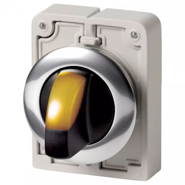 Commut rotatifs lumineux 30mm, a manette, Jaune 3 positions, � accroch (187022)
