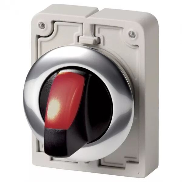 Commut rotatifs lumineux 30mm, a manette, rouge, 2 positions, � accroch (187025)