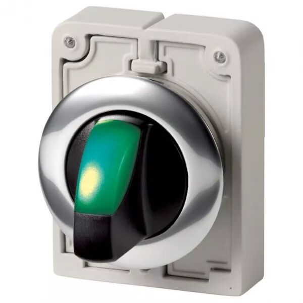 Commut rotatifs lumineux 30mm, a manette, vert, 2 positions, � accroch (187024)