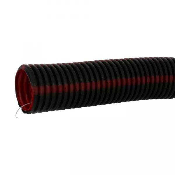 CONDUIT TPC �160MM AVEC TIRE-FILS POUR COURANTS FORTS - NOIR � BANDES ROUGES