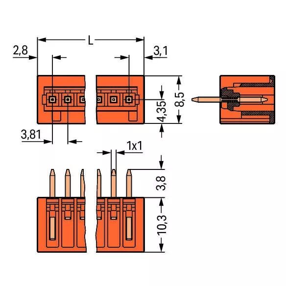 Connecteur m�le THT 1.0 x 1.0 mm solder pin Droit, orange734-232/046-000