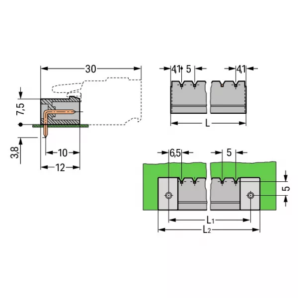 Connecteur m�le THT 1.2 x 1.2 mm solder pin Coud�, gris (231-462/001-000)