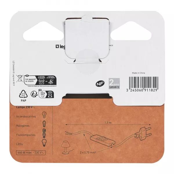 CORDON PR�-�QUIP� POUR LAMPE AVEC FICHE M�LE ET INTERRUPTEUR 2A - VIEIL OR