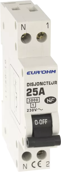 Disjoncteur  1P+N 25A NF courbe C connexion vis haut/bas 3kA (20025)