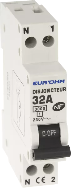 Disjoncteur  1P+N 32A NF courbe C connexion vis haut/bas 3kA (20032)