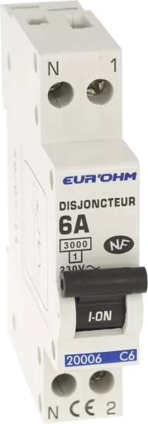 Disjoncteur  1P+N 6A NF courbe C connexion vis haut/bas 3kA (20006)